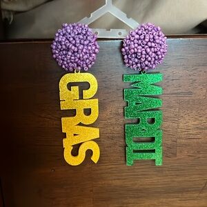 Mardi Gras beaded acrylic earrings
